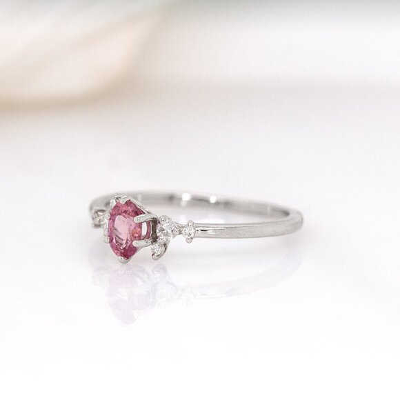 Natural Padparadscha Sapphire Ring in 14K White Gold with Diamonds - Picture 4 of 8